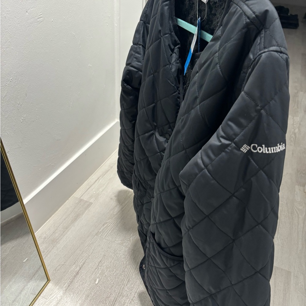 Columbia Quilted Jacket Omni-Heat Fleece Lined Black Women L NWT